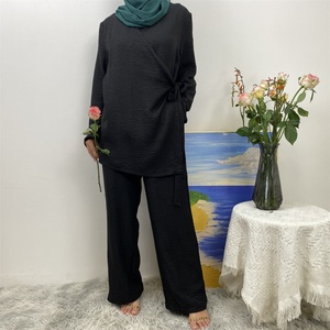 2347+1909 #   Conjunto de 2 Piezas para Mujer, Elegante y Moderno, en Lino Suave con Cordones y Bolsillos, Estilo Árabe Musulmán - Product Image 3