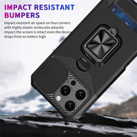Coque de protection robuste avec fente pour carte et caméra coulissante pour iPhone 17 16 15 14 13 12 11 Pro Max Pro 7 8 Plus Mini, avec support magnétique et anneau