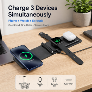 Cargador Inalámbrico Magnético Plegable <span class=keywords><strong>3</strong></span> en 1 Personalizado OEM con Colores de Tela Personalizables para el Mercado Global - Product Image 6