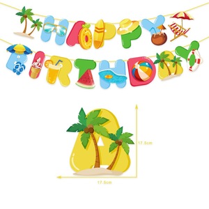 Hawaiian Beach Party Paper <b>Banner</b> Set Colorful Cartoon Flags Birthday Decoration 17.5cm Triangular Shape - Product Image 1