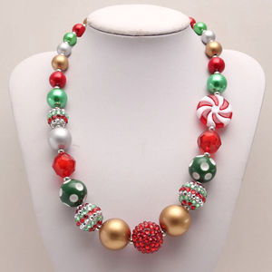 Collier de Noël en chewing-gum fait à la main pour les enfants, les bébés filles, nœud volumineux, perles, charme, style mignon pour les mariages et les fêtes - Product Image 4