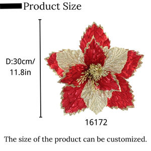 Лидер продаж, рождественские украшения, красный и золотой блестящий искусственный цветок пуансеттии для рождественской елки, Красный Блестящий пуансеттия - Product Image 2