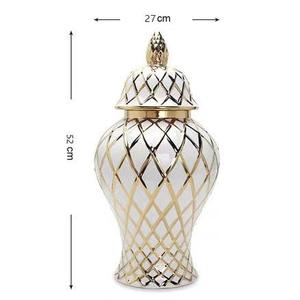 Jarrón de Cerámica Blanco Glaseado con Línea Dorada Electrochapada para Decoración del Hogar, Florero con Tapa para Bodas, Hoteles y Restaurantes - Product Image 5