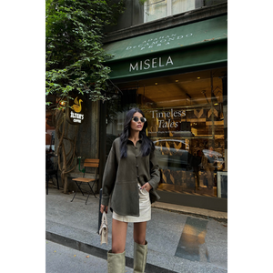 Chemise en daim pour femme, kaki, boutonnée, style décontracté, simple, tendance, chemisier - Product Image 3