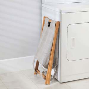 Panier à linge en bois de bambou, chariot de tri, portable et pliable, panier à linge pliable avec doublure amovible en poly/coton - Product Image 5