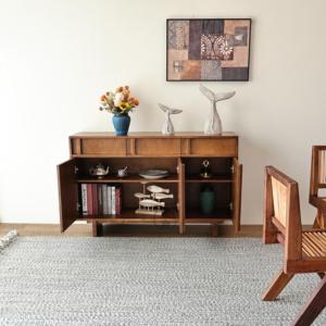 Armoire <span class=keywords><strong>de</strong></span> <span class=keywords><strong>rangement</strong></span> multifonctionnelle à double porte en bois massif, bibliothèque, armoire <span class=keywords><strong>de</strong></span> salle à manger, design pour salon, grande capacité, gain <span class=keywords><strong>de</strong></span> place - Product Image 2