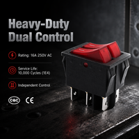 Interrupteur à bascule double industriel SUDA KCD4-202NC-2 16A 250VAC DPST 6 broches, rouge, avec voyant lumineux, certifié CE CQC, IP40