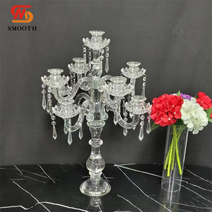Elegante Candelabro de Vidrio con 6 Cabezas, Centro de Mesa Transparente para Decoración de Bodas - Product Image 1