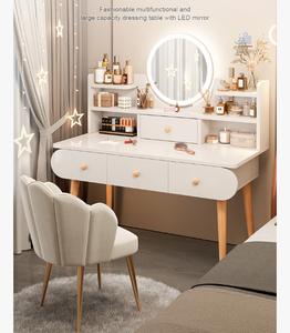 Modern <strong>Make</strong> <strong>up</strong> <strong>Vanity</strong> Table with LED Mirror Storage Shelves and Drawers Dressing Desk Bedroom Furniture - Product Image 5