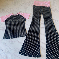 Dameskleding op maat met logo, zacht katoenen shirt met lange mouwen en wijde broek met opvouwbare taille, casual 2-delige lounge set voor dames