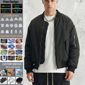 เสื้อโค้ททรงบ็อกซี่แบบครอปสำหรับผู้ชาย แฟชั่นฤดูหนาว โลโก้สั่งทำได้ กันน้ำ คอตั้ง แจ็คเก็ตบอมเบอร์ ปิดซิป สไตล์ลำลองสำหรับฤดูใบไม้ร่วง - Product Image 1