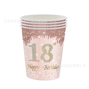Ensemble de fournitures de fête jetables en PE sur le thème du 18e <span class=keywords><strong>anniversaire</strong></span>, avec assiettes en papier, gobelets en papier et nappe, en or rose et diamant, pour la célébration - Product Image 4