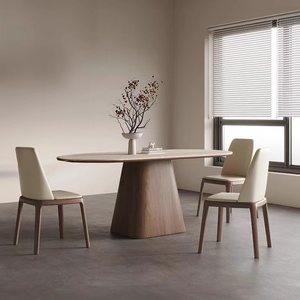 Nordic Style Oval Dining Table with Stone Slab <strong>Tabletop</strong> and Solid Wood Base for Dining Room - Product Image 3