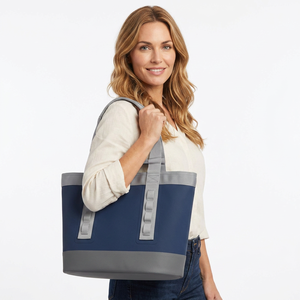 Gray Neoprene Insulated Tote Bag Large Size Functional Shopping Carryall With Top Handle For Groceries Travel Beach Camping - Product Image 3