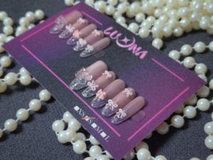 <span class=keywords><strong>Ongles</strong></span> artificiels en ABS, 10 pièces, faits à la main, motif cœur rose Chakra, cristal étincelant, pour la guérison, à presser - Product Image 3