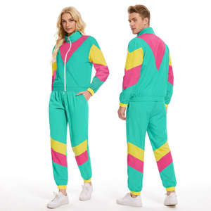 Ensemble de survêtement unisexe 2 pièces imperméable 100% nylon style années 80-90 coupe-vent - Product Image 1