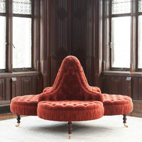 Canapé d'angle vintage de luxe unique en velours rouge, capitonné avec franges, pour hall d'hôtel, espace d'attente, canapé pivotant en bois pour la détente