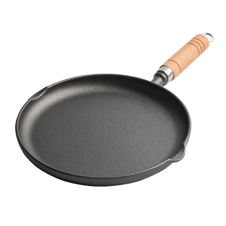 Wholesale High Quality Baking Pan Pancake With Wooden Handle Cast Iron Crepes Maker
