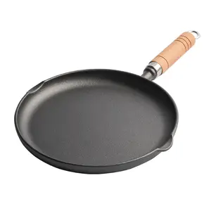 Bán buôn Chất lượng cao Baking Pan Pancake với tay cầm bằng gỗ gang crepes Maker