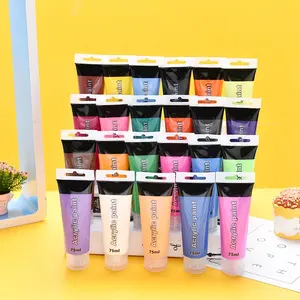 75ML Acrylic Paint Non Toxic Soft Plastic Tubes Pigment Paints for Canvas Wood Clay Fabric Ceramic Crafts for Kids and Adults