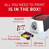 Impresora de Tarjetas de Identificación Evolis Badgy 100/200, Software de Diseño a Todo Color para Empleados y Estudiantes, Control de Acceso NFC RFID, IC Cr80