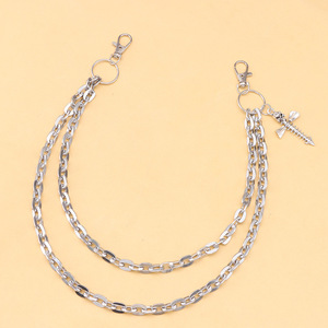 Double Layer Metal Chain <b>Skull</b> Cross Screw Pendant Hip Hop Style Waist Chain For Men Daily Wear Zinc Alloy White K - Product Image 3