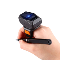 Lector de código de barras portátil, lector de código de barras QR inalámbrico con anillo para dedo, color azul, 1D, 2D