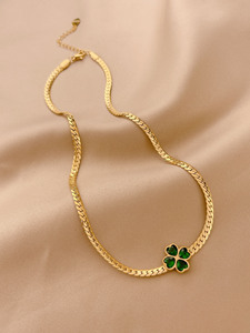 <strong>Wholesale</strong> Women's Fashion <strong>Jewelry</strong> Necklace <strong>Set</strong> Green Clover Bracelet Stainless Steel Flower Earrings - Product Image 3