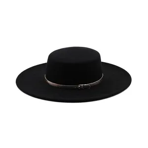 Büyük ağız düz üst fötr şapka yün şapka kadın fedora özel saf renk takım elbise tüm yıl yuvarlak fedora şapka