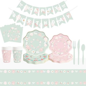 DAMAI Customized Blue and Pink Tableware Set Disposable Elegant Style Stock Special Shape Paper Plate and Cups for Tea Party - Product Image 2