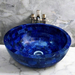 ANURAG HANDICRAFT Lavabo en marbre bleu poli moderne, lavabo de salle de bain de luxe fait à la main, cadeaux élégants pour mariages, anniversaires - Product Image 1