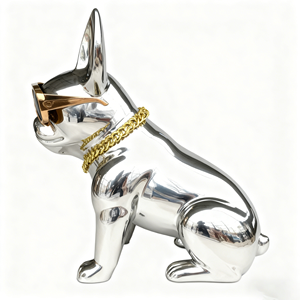 تمثال كلب بولدوج فرنسي من الفولاذ المقاوم للصدأ مع نظارات شمسية وسلسلة ذهبية، تمثال حيوان أليف رائع بحجم مخصص - Product Image 4