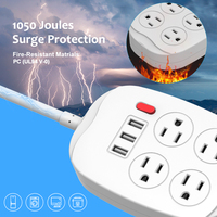 Multiprise avec 4 prises, 3 ports USB, protection contre les surtensions 15A, interrupteur, prise américaine, câble 5FT 16AWG, 350 Joules