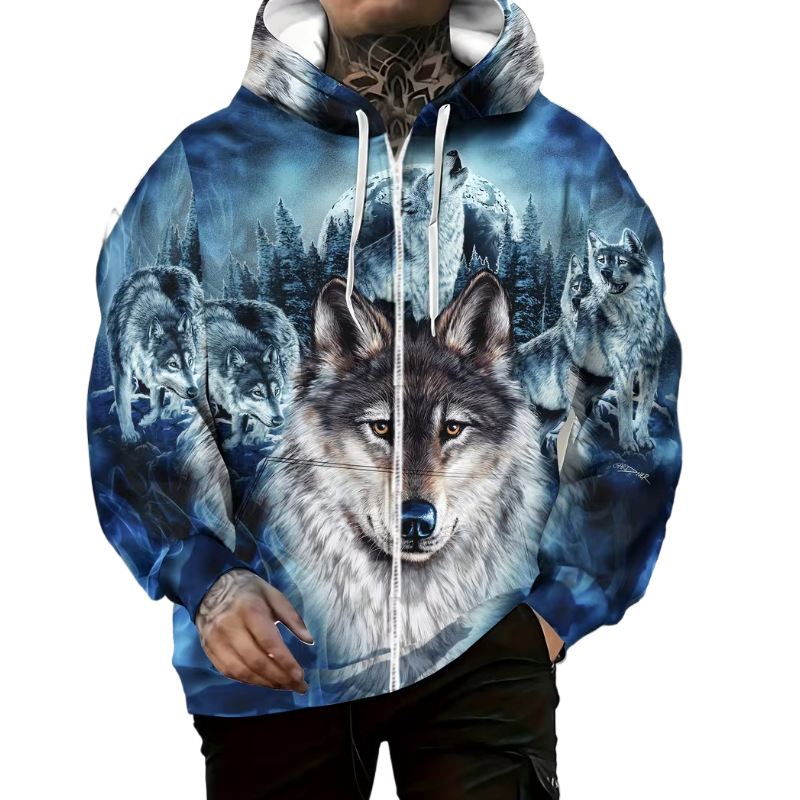 hiegi Wolf joggingpak, sportpak voor heren, capuchontrui set 3D wolf hoodie joggingbroek voor heren, sweatshirt broek, 3XL