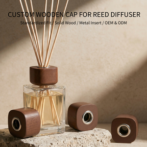 Vietnam WeWood Rounded Square <b>Reed</b> <b>Diffuser</b> Wooden Cap Standardized Fit Timber Aroma Bottle Lid Walnut Wood Scent Closure - Product Image 1