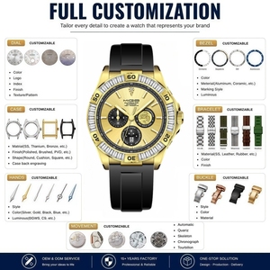 Montre automatique avec mouvement Miyota 8217, logo personnalisé OEM, bracelet en silicone noir, boîtier doré, lunette sertie de diamants, montre mécanique - Product Image 2