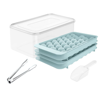 Ensemble de moules à glaçons ronds à 3 couches avec boîte de rangement, pelle à glace et pinces, bac à glaçons sphériques réutilisable en plastique
