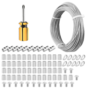 Kit para Jardín y Hogar, Cable de Acero Inoxidable 304 de 50m/164ft, Altamente Pulido, Recubierto de PVC, 2mm, con Anillas, Clips y Abrazaderas M2 - Product Image 1