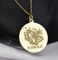 Collier Hawaïen en Or Massif, Médaillon Carte de l'État en Acier Inoxydable 316L, Bijou Géographique Américain, Cadeau Gravé pour les Hawaïens