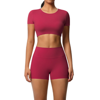 Ensemble de yoga pour femmes, haut court à manches courtes, short taille haute, vêtements de sport respirants, vêtements de fitness