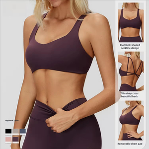 Reggiseno Sportivo da Donna con Logo Personalizzato, Scollo a V, Spalline Incrociate, Leggero, Traspirante, Semplice, ad Alto Supporto, con Logo Frontale per Abbigliamento Atletico - Product Image 1