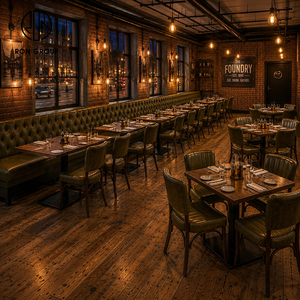 Ensemble de chaises rembourrées en cuir pour restaurant Ron Group Commercial Furniture, sièges capitonnés, <span class=keywords><strong>table</strong></span> carrée en bois massif et banquette. - Product Image 2