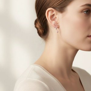 Exclusivos pendientes de oro rosa macizo de 18 quilates con diamantes naturales y zafiros rosas naturales en forma curva, joyería fina de moda para mujer, regalo. - Product Image 3