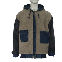 Blouson Bomber en Denim pour Homme Grande Taille, Style Casual, Patchwork, Sans Col, avec Capuche, Fermeture Éclair, Imperméable et Réversible