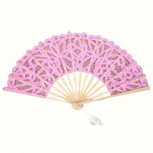 Abanico de Encaje Colorido de 27 CM, Abanico de Encaje Personalizado Hecho a Mano con Varillas de Bambú para Decoración de Bodas, Baile y Fiestas - Product Image 1