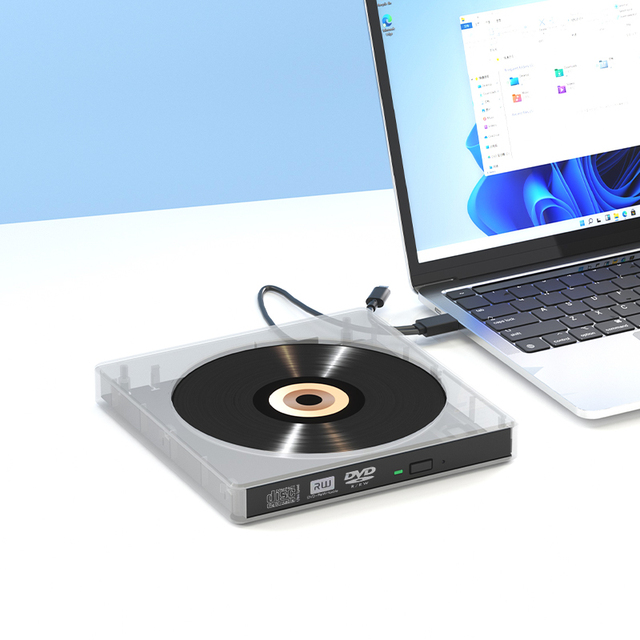 USB External Optical Drive DVD Burner Laptop with DVD-RW 8x/24x Read Speed 4MB Cache Tray Type Disc Loading