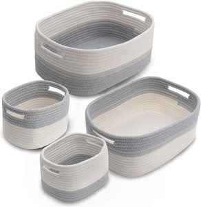 Cotton Rope Storage Baskets Set Cotton Rope Rectangle Storage Baskets Set Of 4 - Decorative Woven Basket Home Organizer Bins With Handles For Nursery Changing