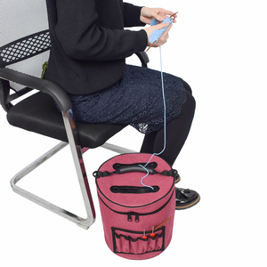 10.5 Inch Tangle Resistant Cylindrical Shape Portable Yarn Storage Bag with Round Zipper Cap and Side Pockets