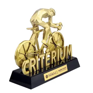 Metal crafts 3D model riding bike golden trophy promotional product