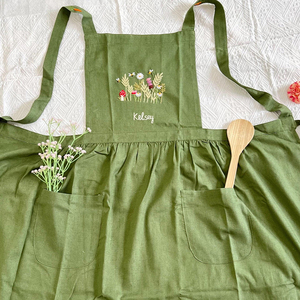 Delantal de Lino y Algodón Personalizado con Estampado, Delantal de Cocina Bordado para Mujer Adulta, Accesorio de Cocina con Patrón de Lino Puro - Product Image 5